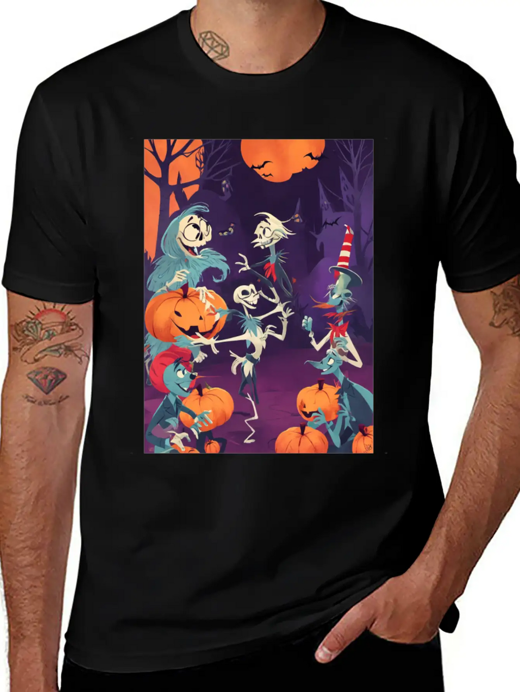 Funny Skeletons Dance On Halloween Party Breathable Graphic T-Shirt – Perfect For Casual Days