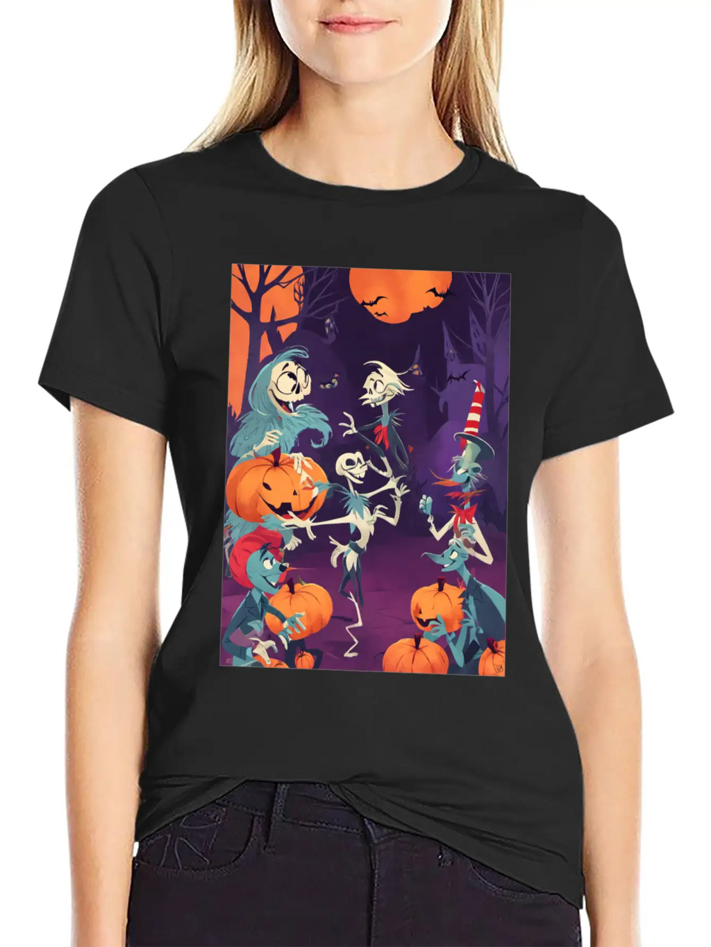 Funny Skeletons Dance On Halloween Party Breathable Graphic T-Shirt – Perfect For Casual Days