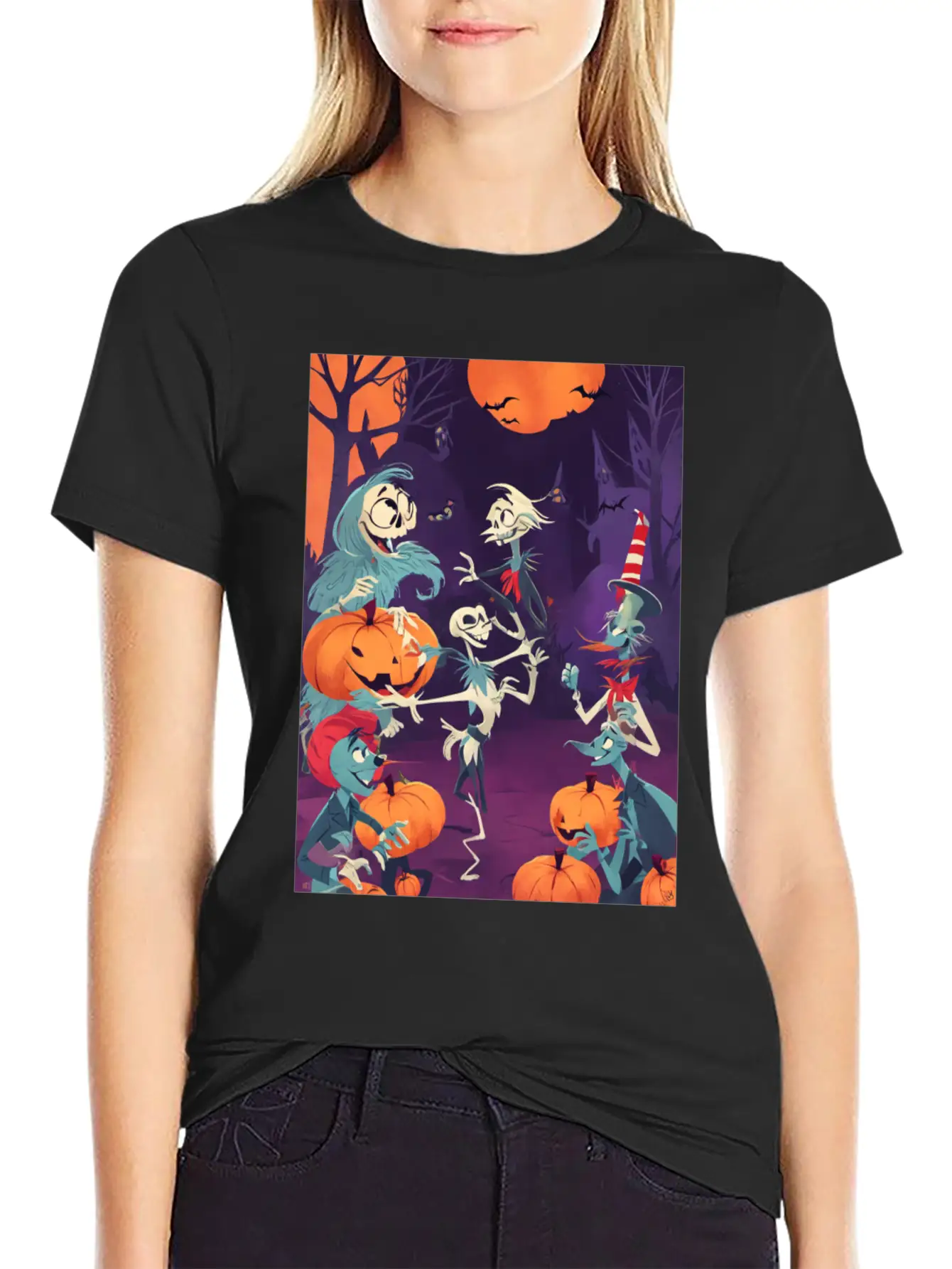 Funny Skeletons Dance On Halloween Party Breathable Graphic T-Shirt – Perfect For Casual Days