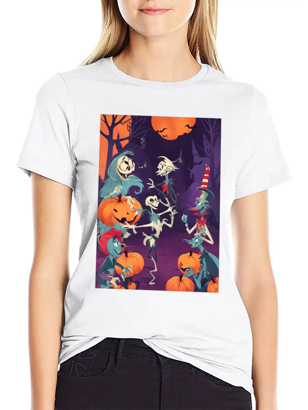 Funny Skeletons Dance On Halloween Party Breathable Graphic T-Shirt – Perfect For Casual Days