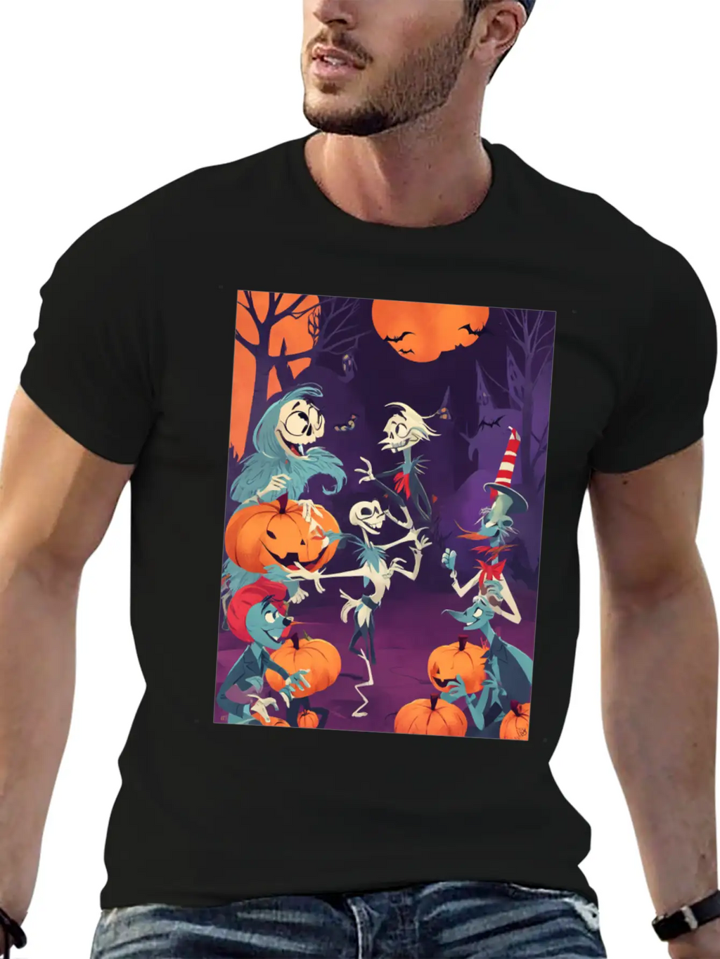Funny Skeletons Dance On Halloween Party Breathable Graphic T-Shirt – Perfect For Casual Days