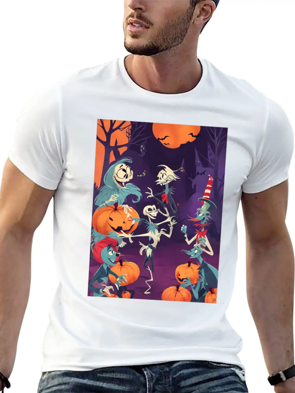 Funny Skeletons Dance On Halloween Party Breathable Graphic T-Shirt – Perfect For Casual Days