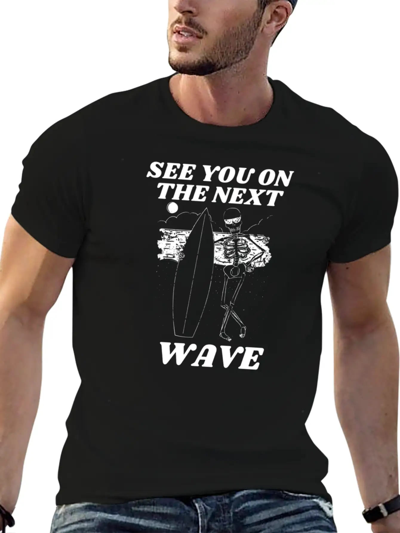 Funny Surfing Skeleton See You On The Next Wave Classic Cotton Tee – Unisex Comfort For Any Season