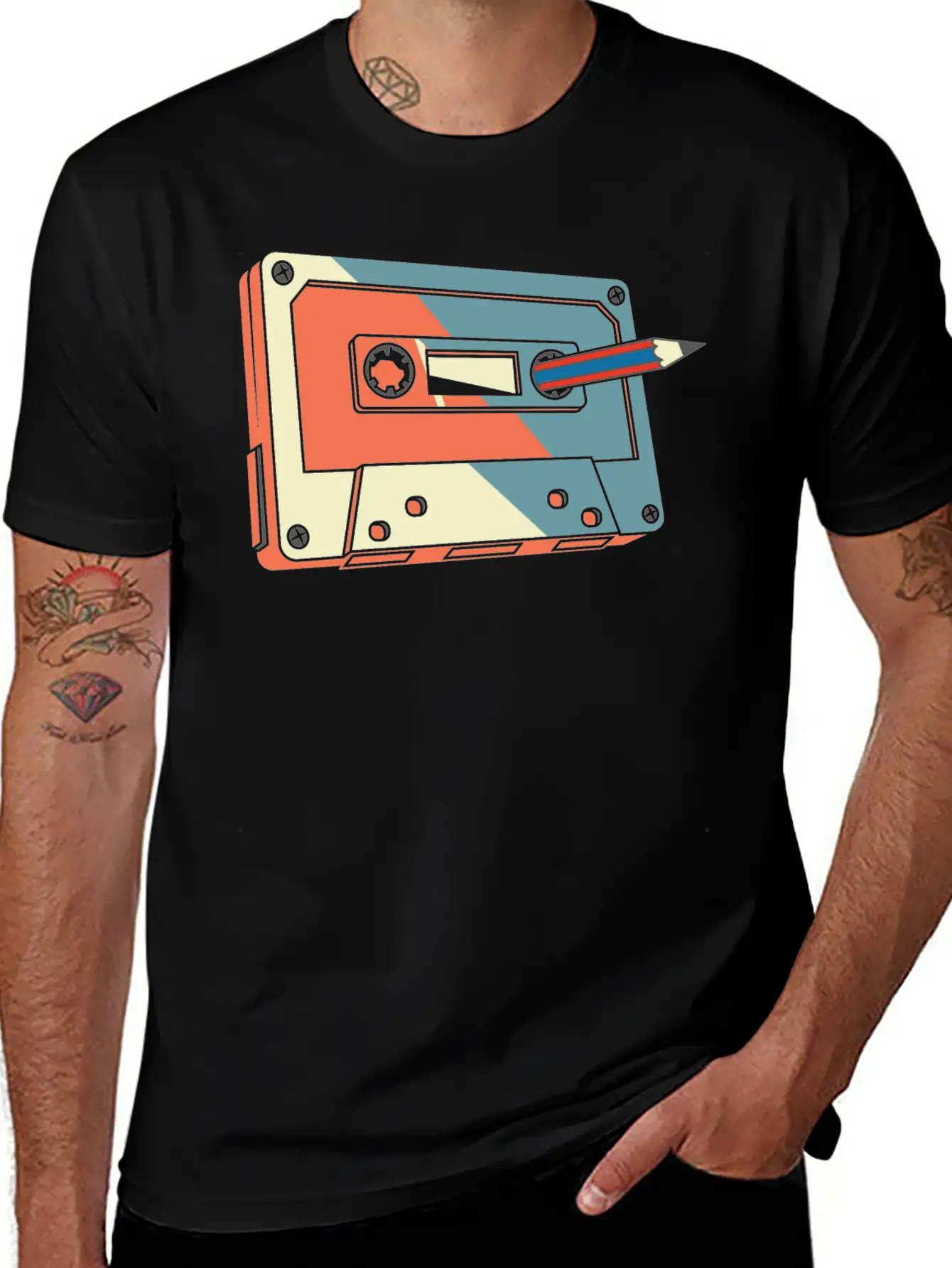 Funny Vintage Tape With Pencil Modern Fit Casual T-Shirt – Clean And Versatile Design