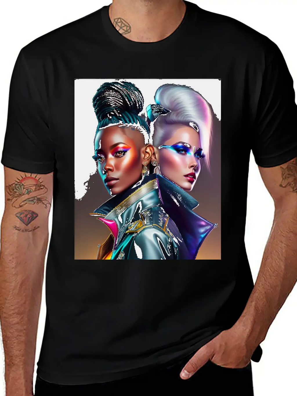 Futuristic Couple Cyberpunk Style 2 Essential Cotton Tee For Daily Outfits – Unisex Style