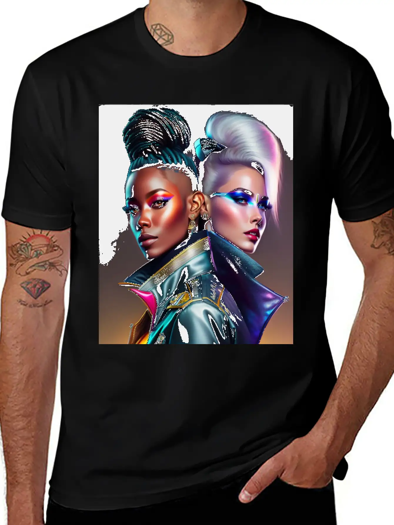Futuristic Couple Cyberpunk Style 2 Essential Cotton Tee For Daily Outfits – Unisex Style