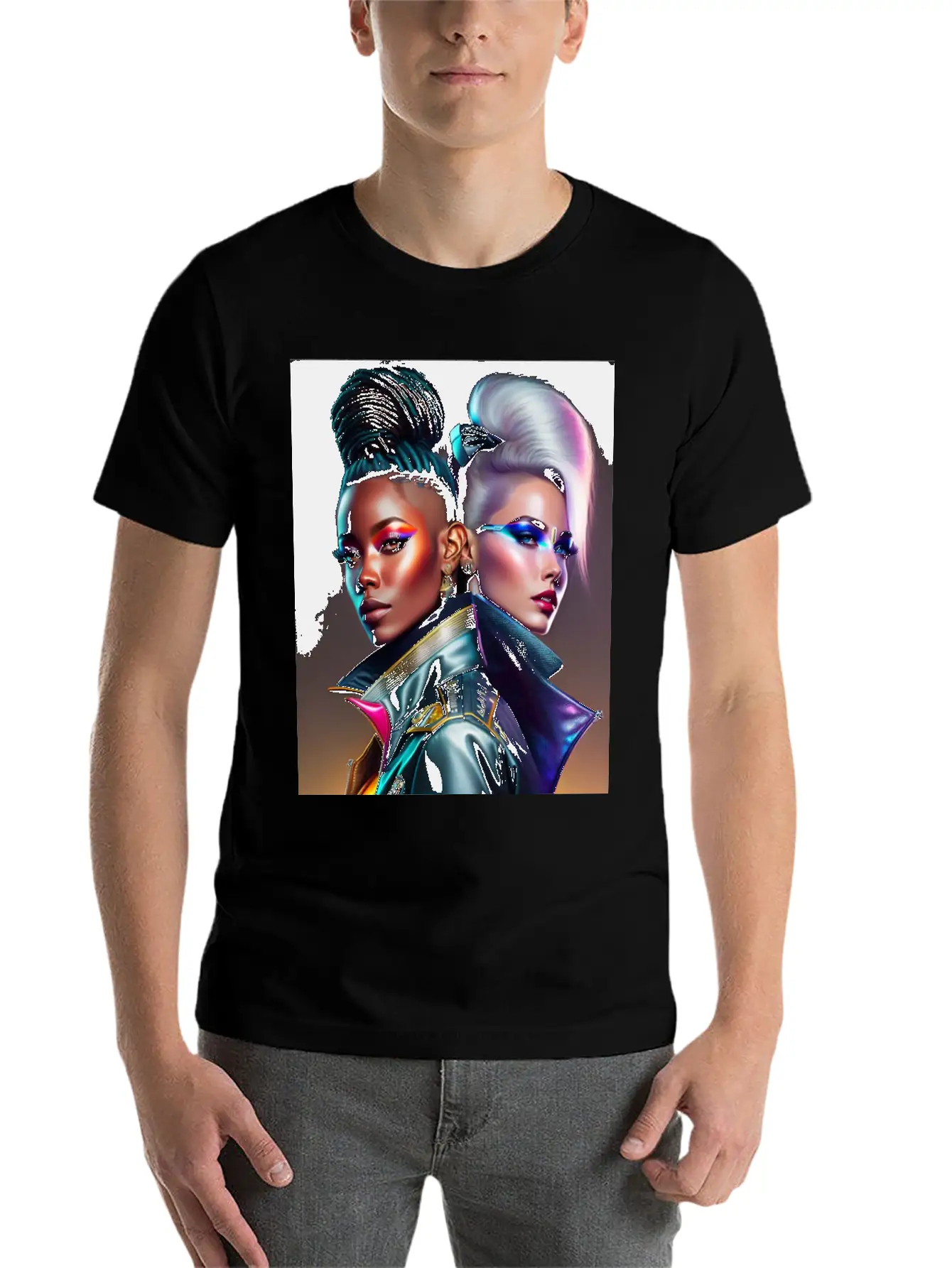 Futuristic Couple Cyberpunk Style 2 Essential Cotton Tee For Daily Outfits – Unisex Style