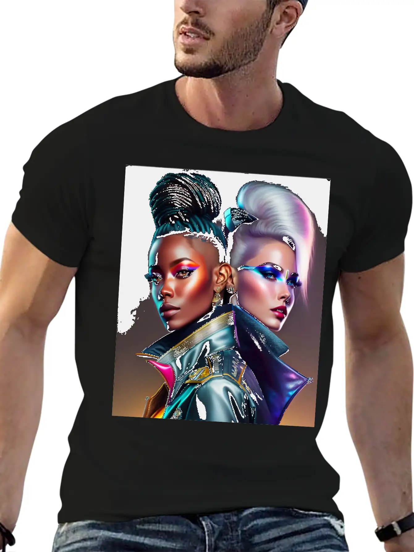 Futuristic Couple Cyberpunk Style 2 Essential Cotton Tee For Daily Outfits – Unisex Style