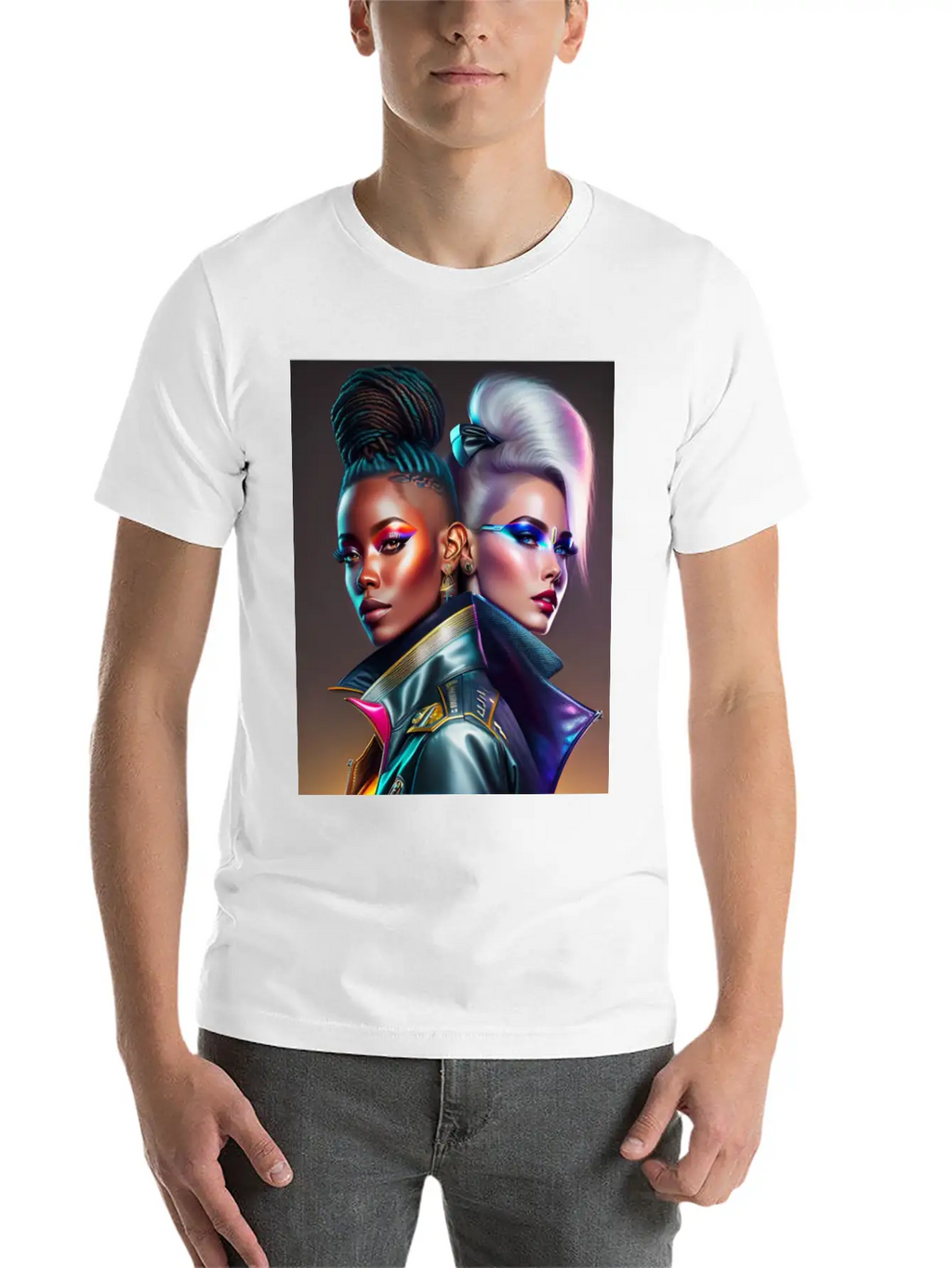 Futuristic Couple Cyberpunk Style 2 Essential Cotton Tee For Daily Outfits – Unisex Style