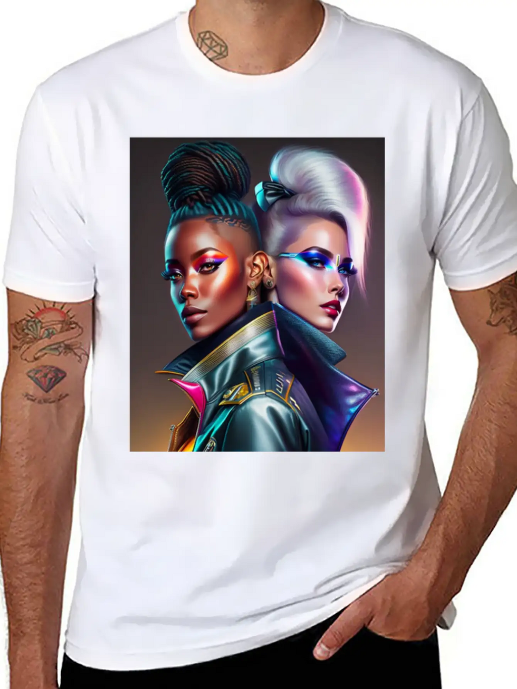 Futuristic Couple Cyberpunk Style 2 Essential Cotton Tee For Daily Outfits – Unisex Style