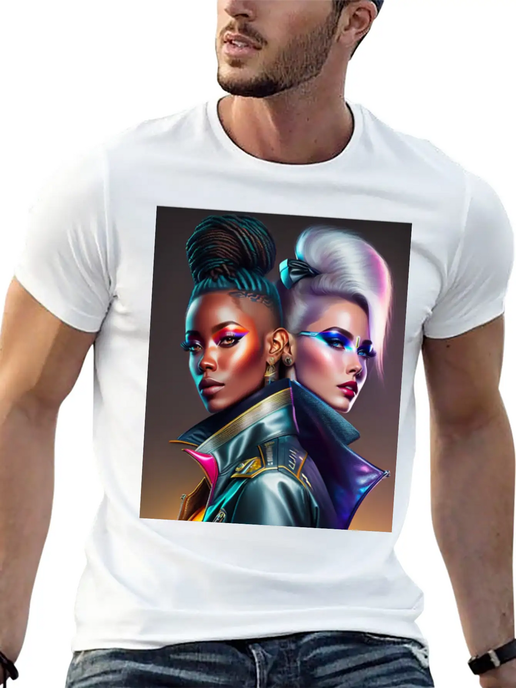 Futuristic Couple Cyberpunk Style 2 Essential Cotton Tee For Daily Outfits – Unisex Style