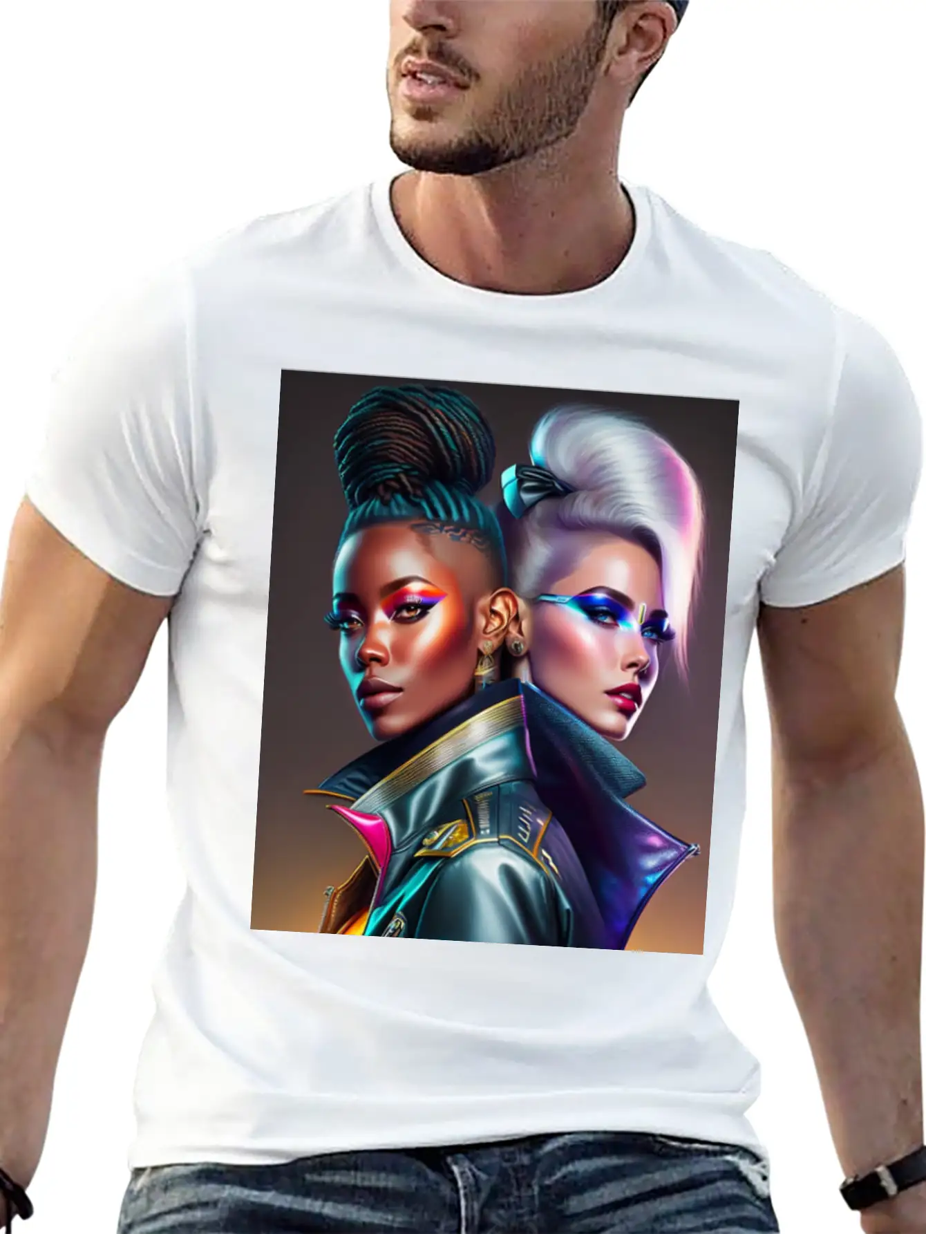 Futuristic Couple Cyberpunk Style 2 Essential Cotton Tee For Daily Outfits – Unisex Style