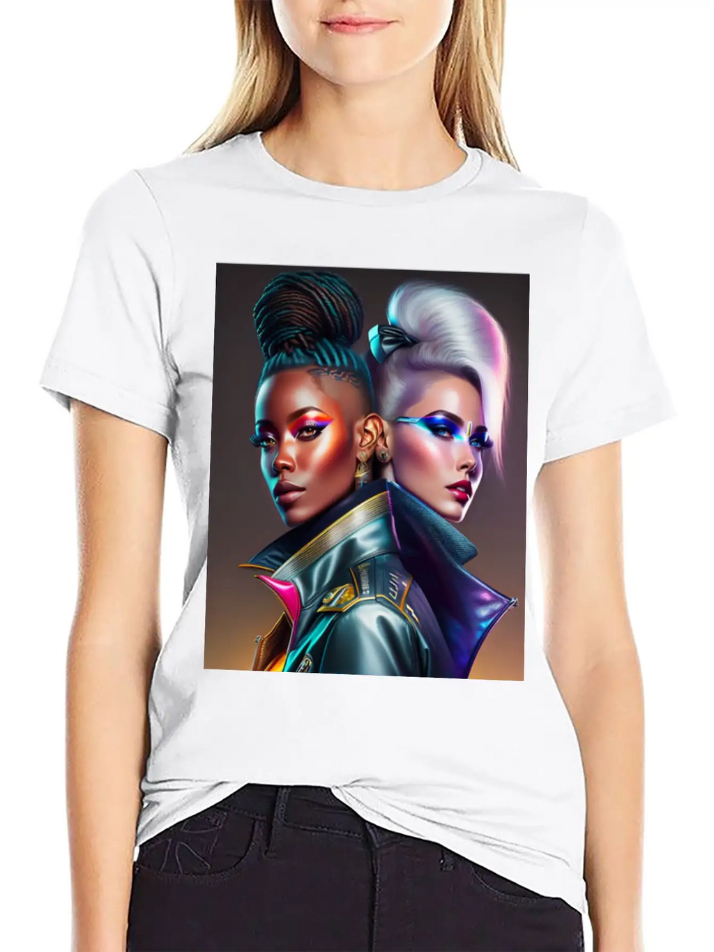 Futuristic Couple Cyberpunk Style 2 Essential Cotton Tee For Daily Outfits – Unisex Style
