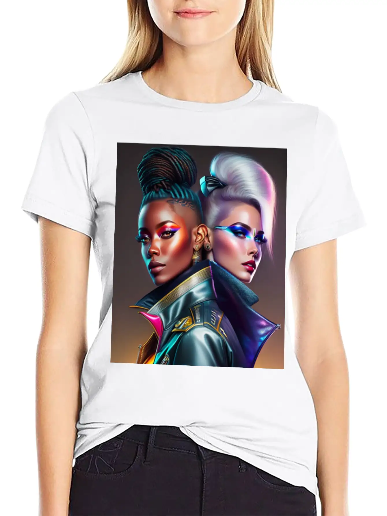 Futuristic Couple Cyberpunk Style 2 Essential Cotton Tee For Daily Outfits – Unisex Style