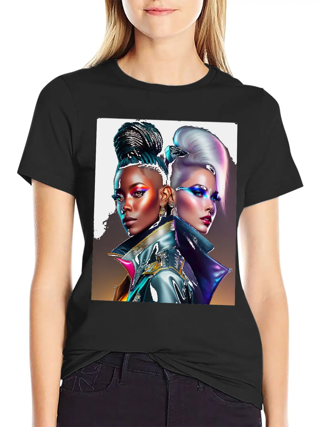 Futuristic Couple Cyberpunk Style 2 Essential Cotton Tee For Daily Outfits – Unisex Style