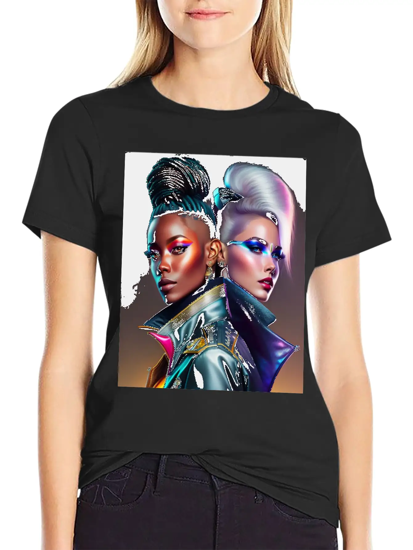 Futuristic Couple Cyberpunk Style 2 Essential Cotton Tee For Daily Outfits – Unisex Style