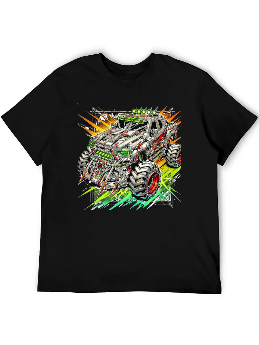 Futuristic Off-Road Monster Truck With Cyberpunk Relaxed Everyday Tee – Lightweight And Durable Cotton