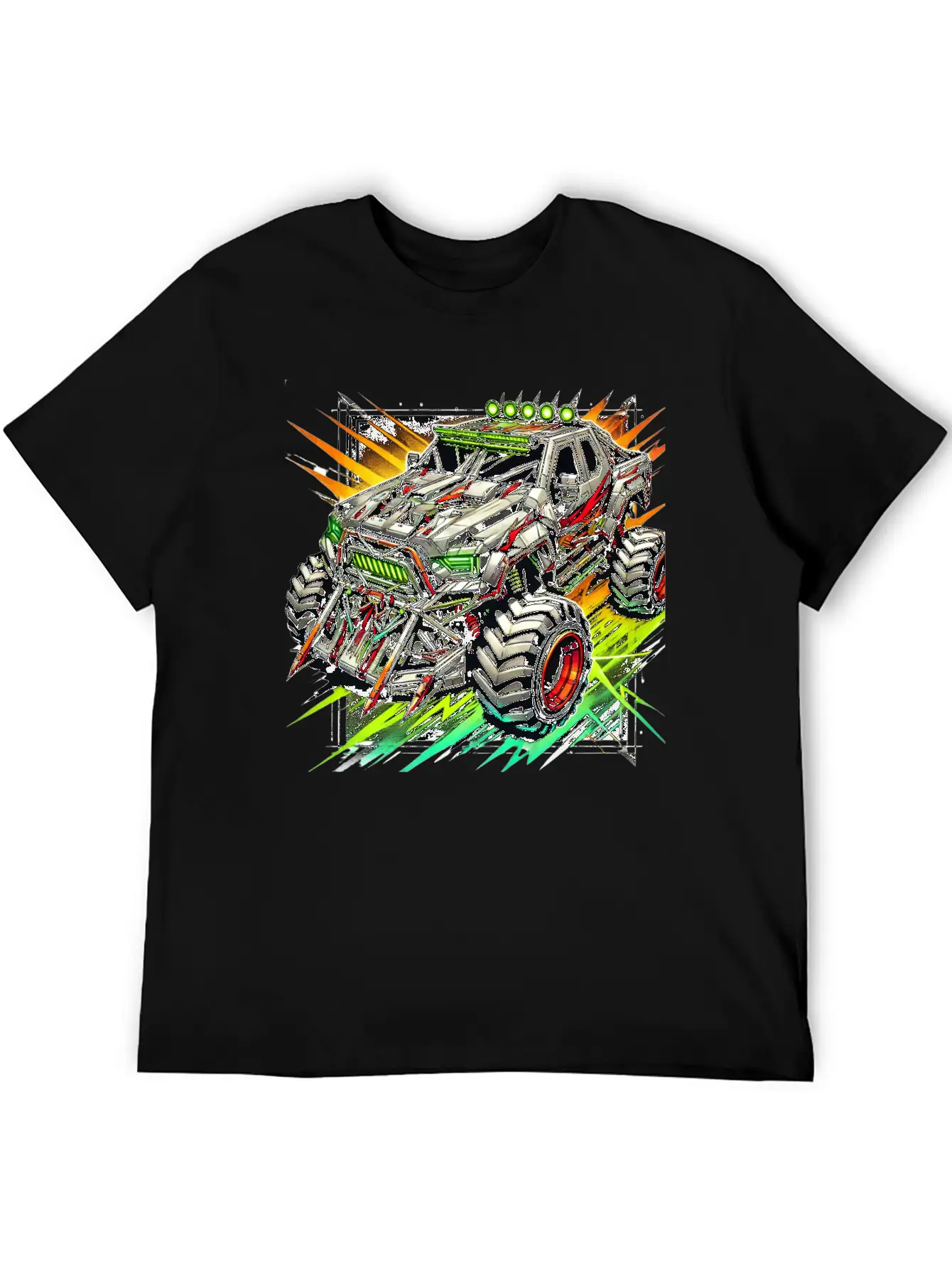 Futuristic Off-Road Monster Truck With Cyberpunk Relaxed Everyday Tee – Lightweight And Durable Cotton
