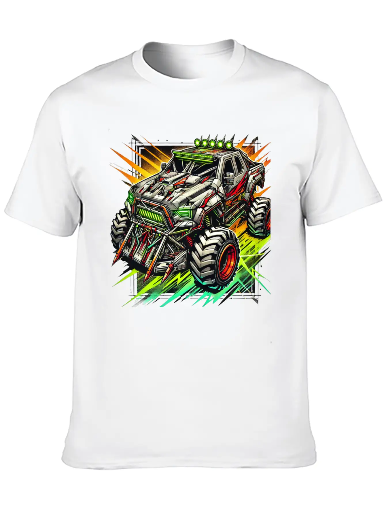 Futuristic Off-Road Monster Truck With Cyberpunk Relaxed Everyday Tee – Lightweight And Durable Cotton