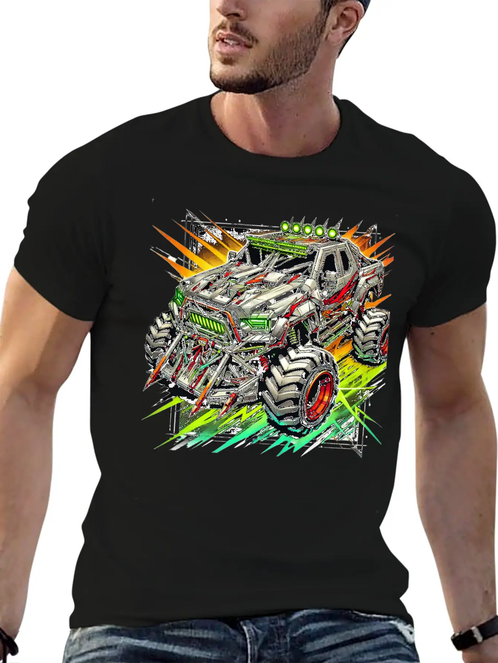 Futuristic Off-Road Monster Truck With Cyberpunk Relaxed Everyday Tee – Lightweight And Durable Cotton