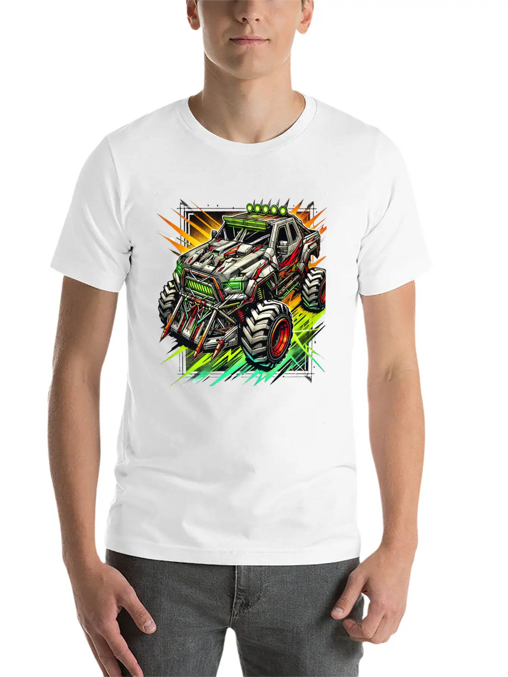 Futuristic Off-Road Monster Truck With Cyberpunk Relaxed Everyday Tee – Lightweight And Durable Cotton