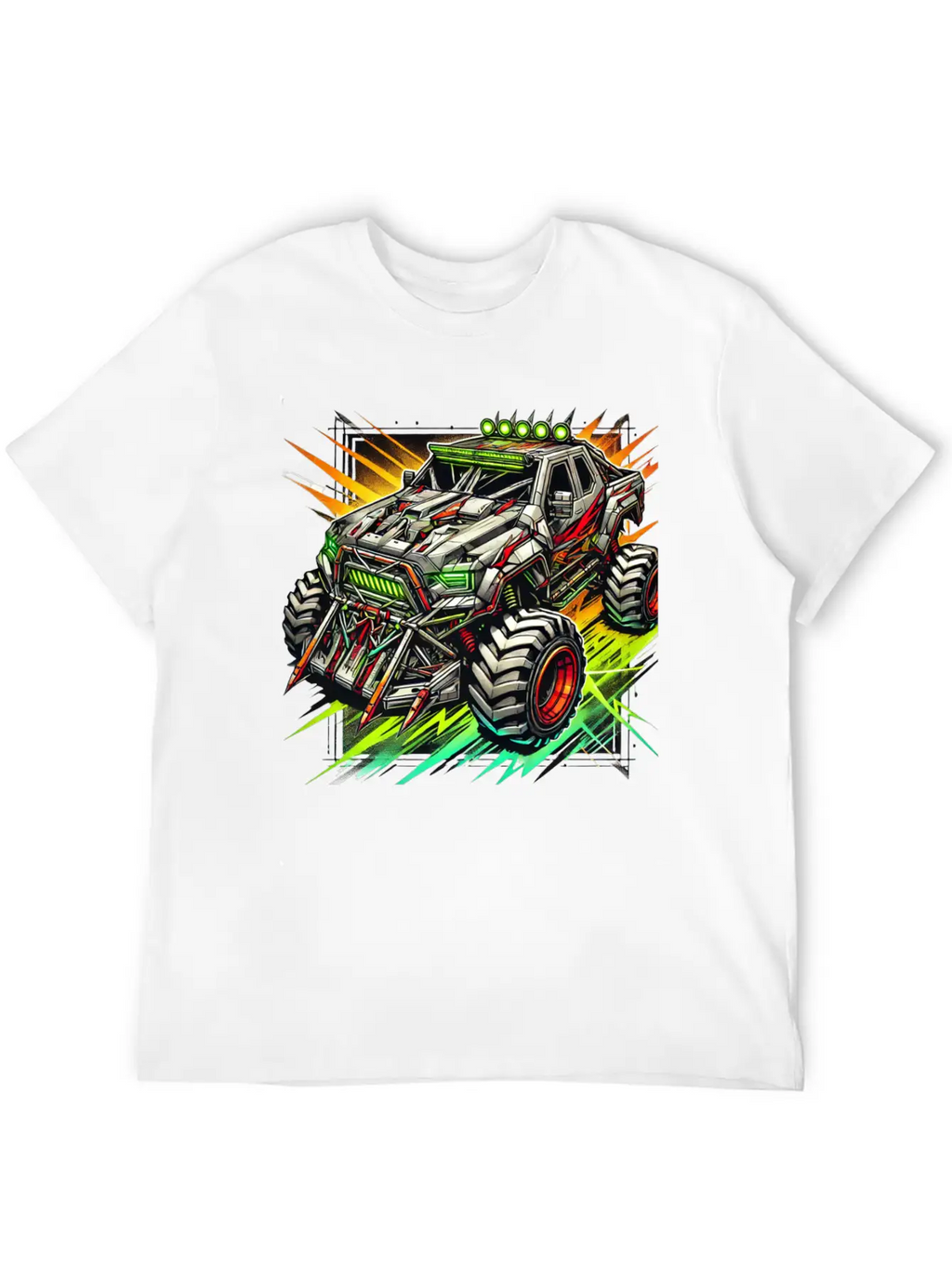 Futuristic Off-Road Monster Truck With Cyberpunk Relaxed Everyday Tee – Lightweight And Durable Cotton