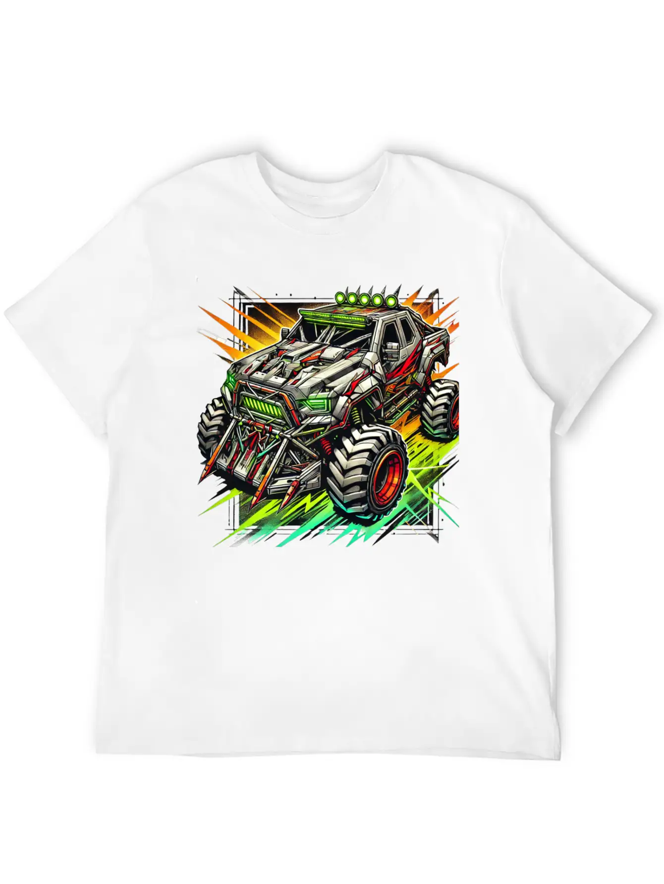 Futuristic Off-Road Monster Truck With Cyberpunk Relaxed Everyday Tee – Lightweight And Durable Cotton