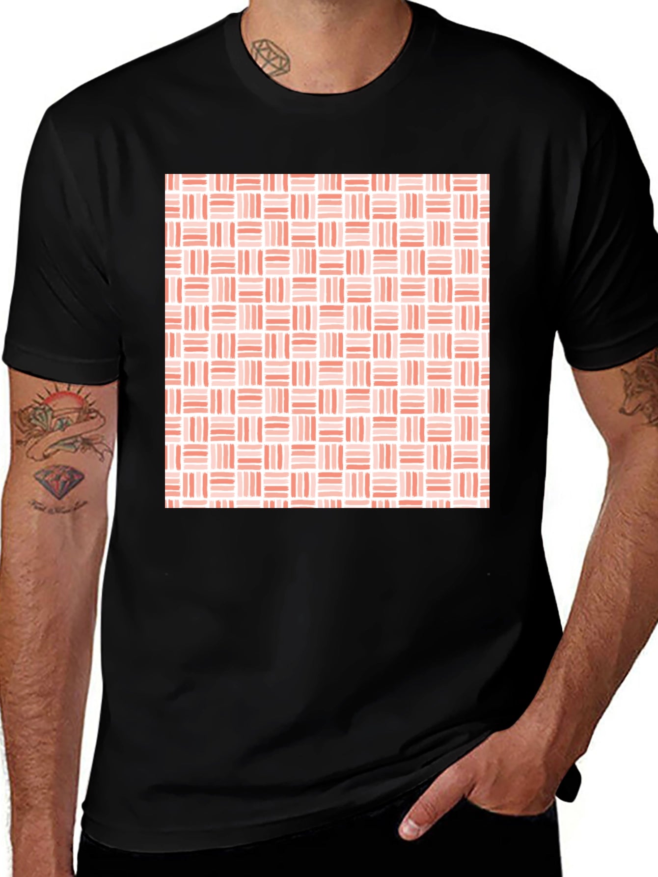 Modern Woven Pattern Mens Black T-Shirt