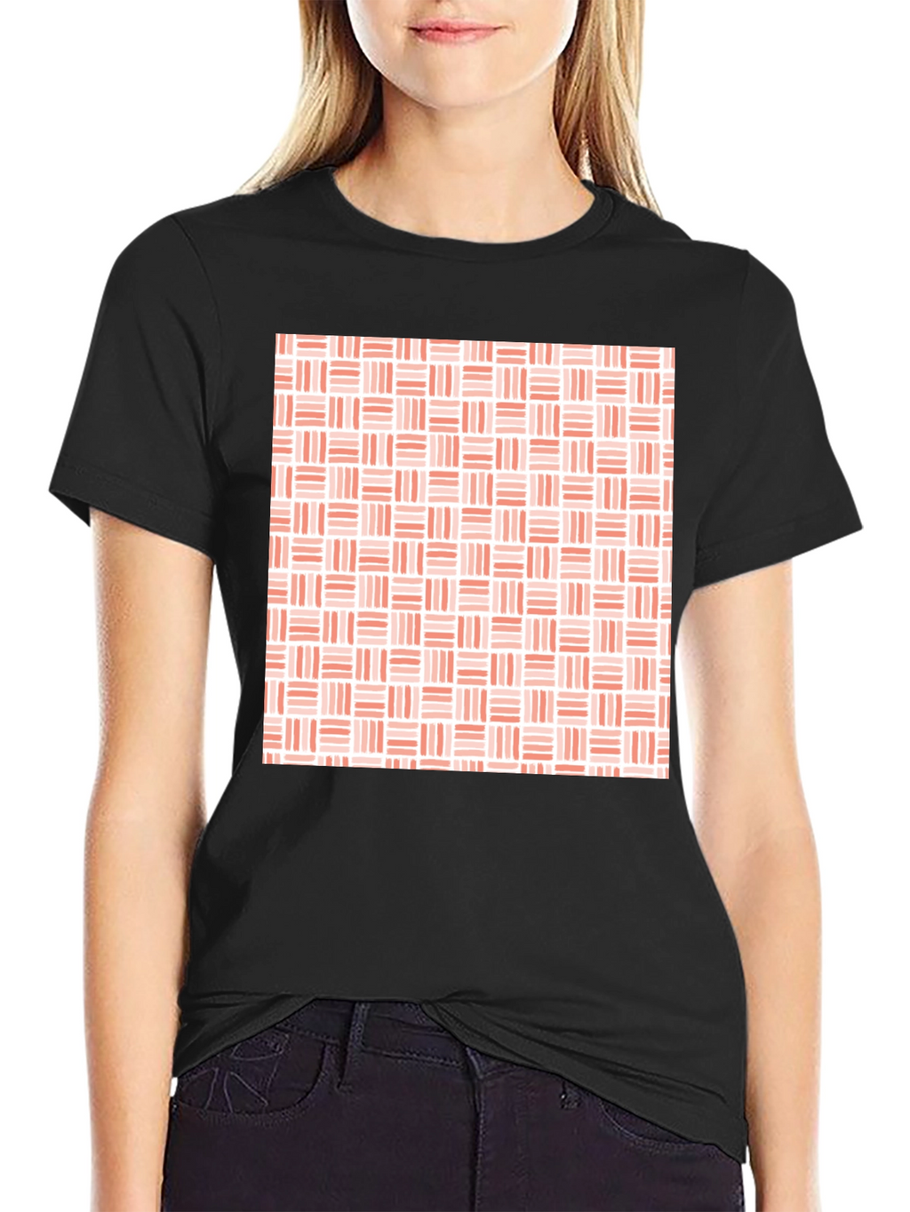 Modern Woven Pattern Mens Black T-Shirt