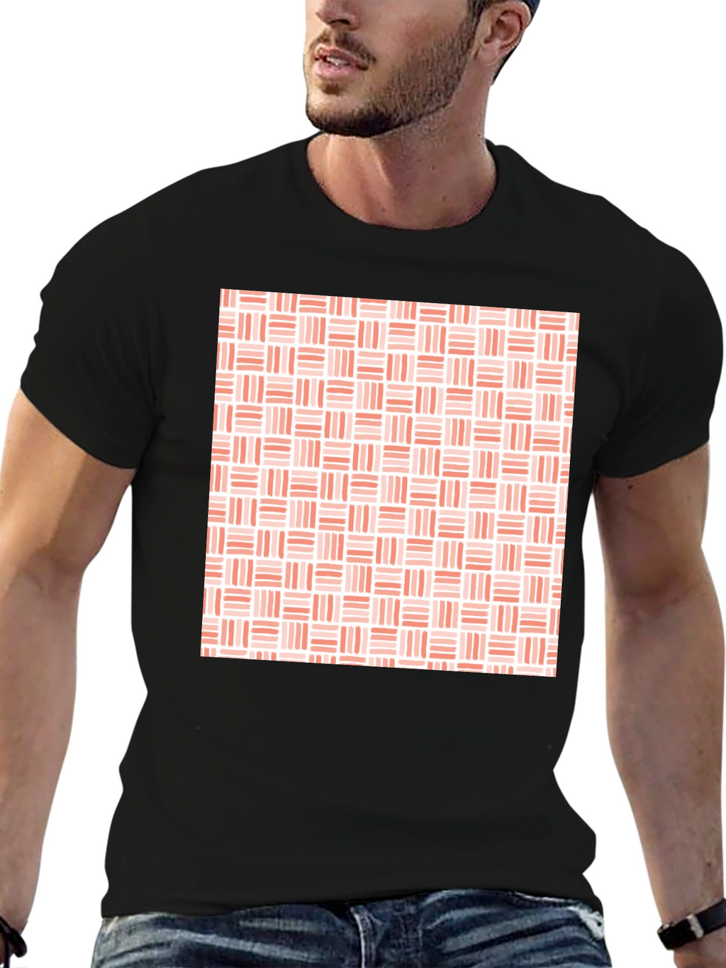 Modern Woven Pattern Mens Black T-Shirt