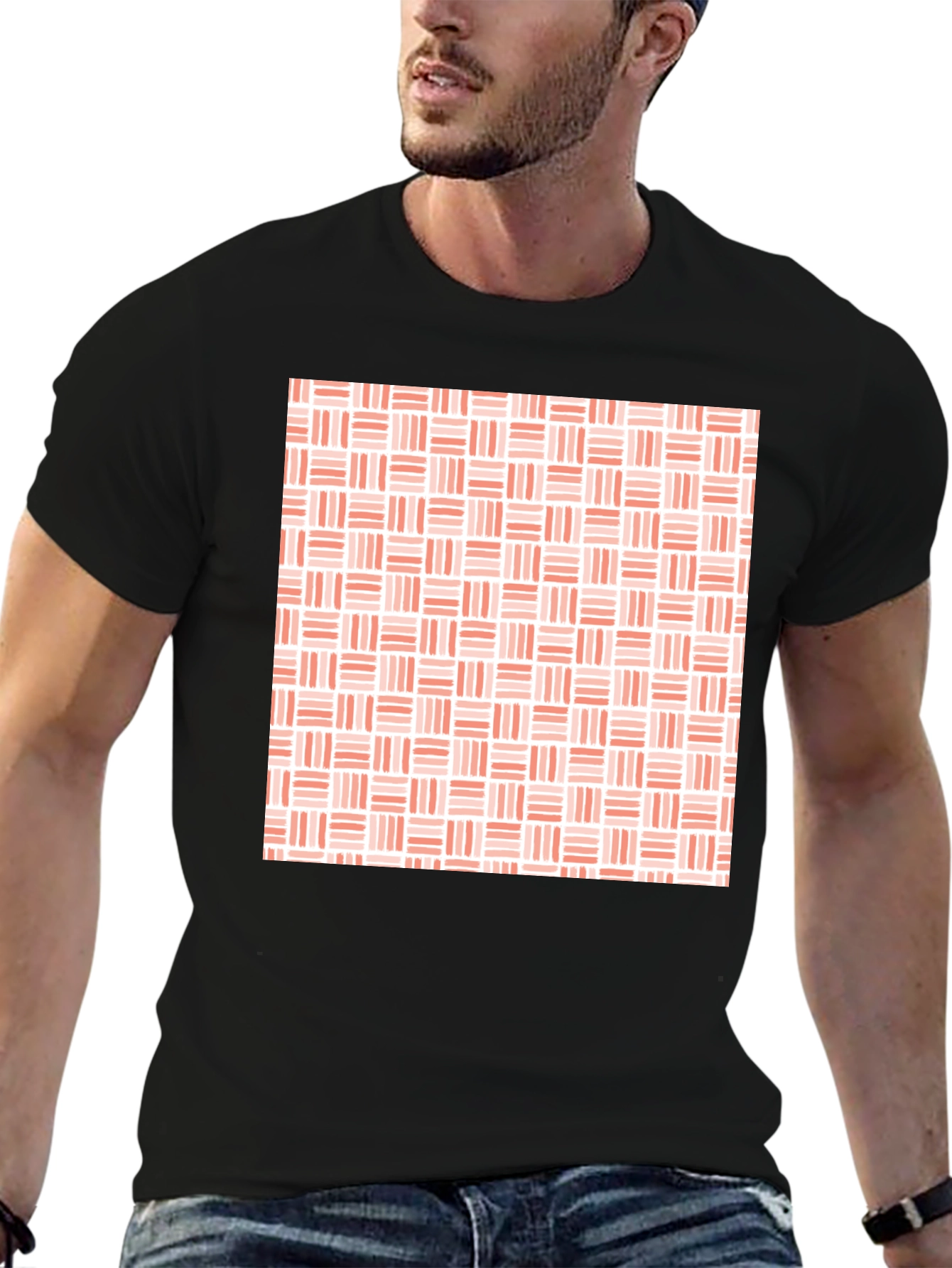 Modern Woven Pattern Mens Black T-Shirt