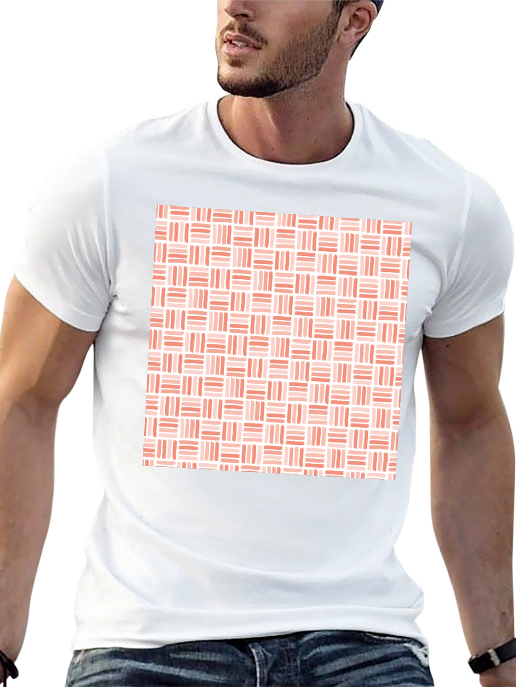 Modern Woven Pattern Mens Black T-Shirt