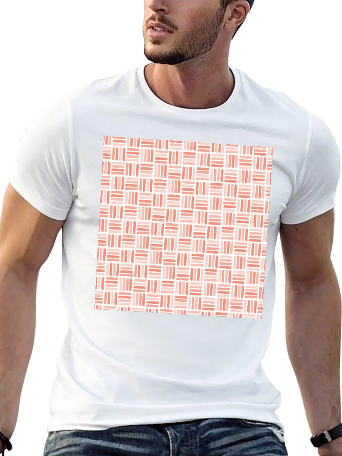 Modern Woven Pattern Mens Black T-Shirt