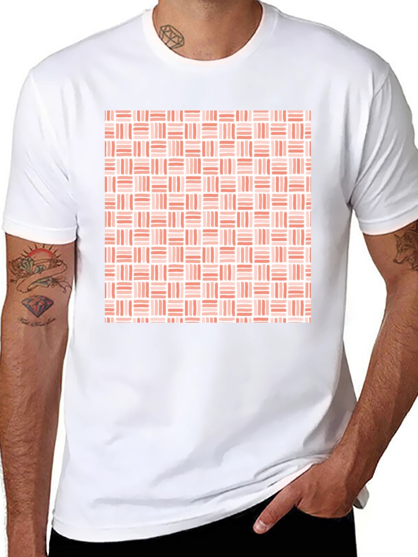 Modern Woven Pattern Mens Black T-Shirt