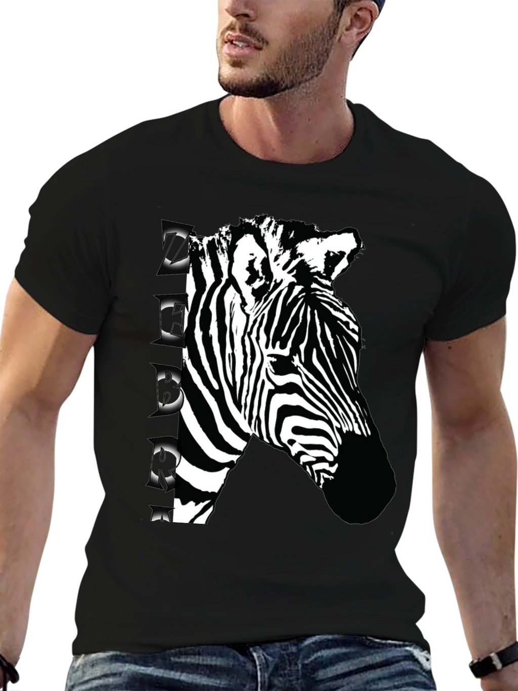Zebra Graphic Print Black T-Shirt