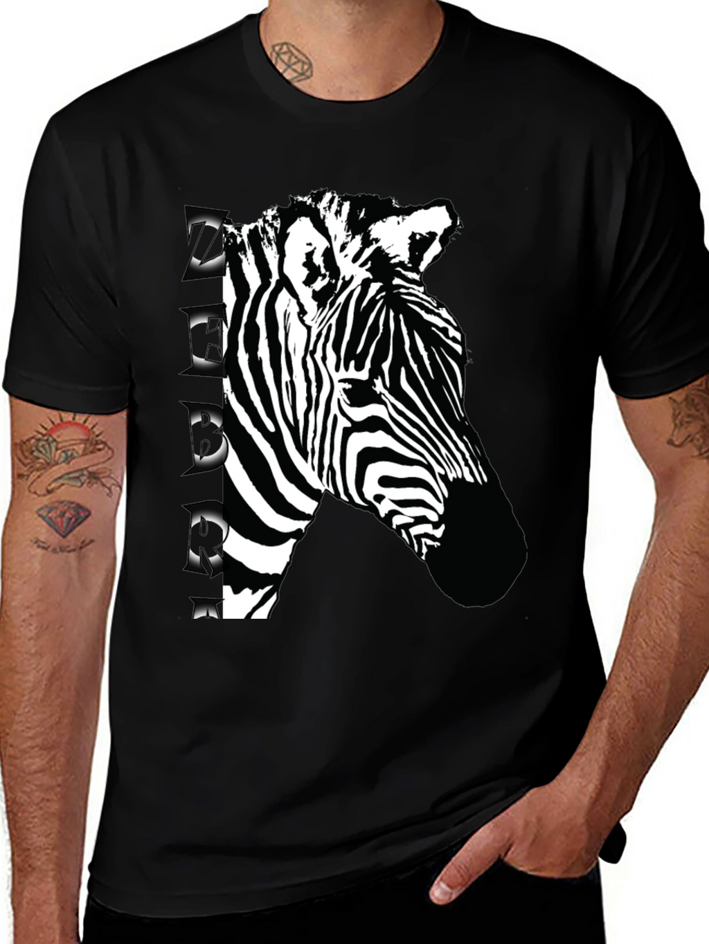 Zebra Graphic Print Black T-Shirt