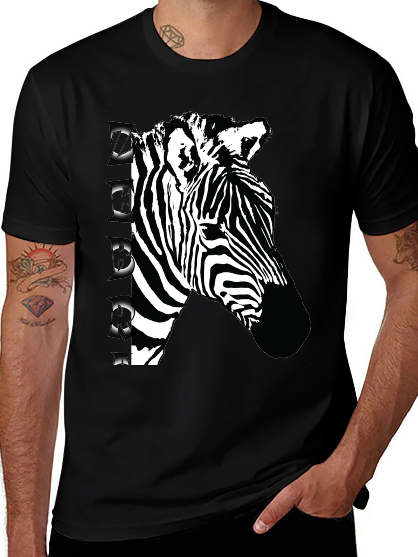 Zebra Graphic Print Black T-Shirt