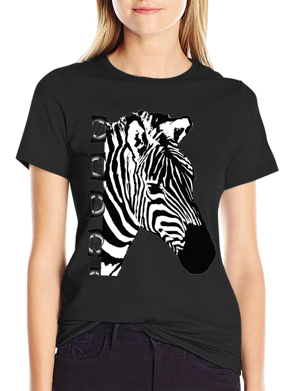 Zebra Graphic Print Black T-Shirt
