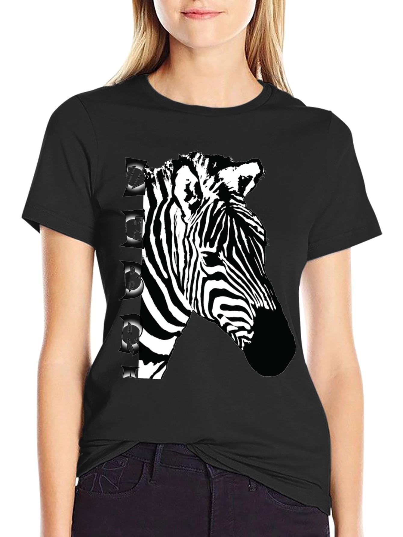 Zebra Graphic Print Black T-Shirt
