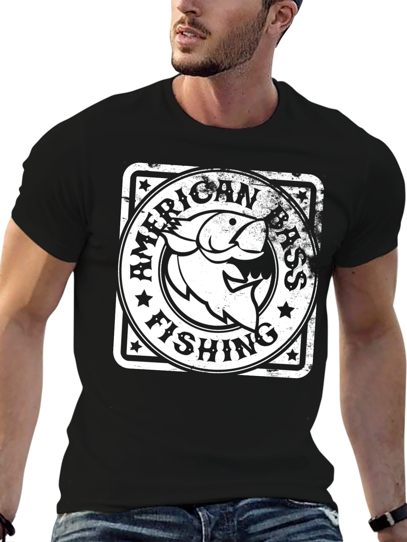 American Bass Fishing Graphic Tee - Black Cotton T-Shirt