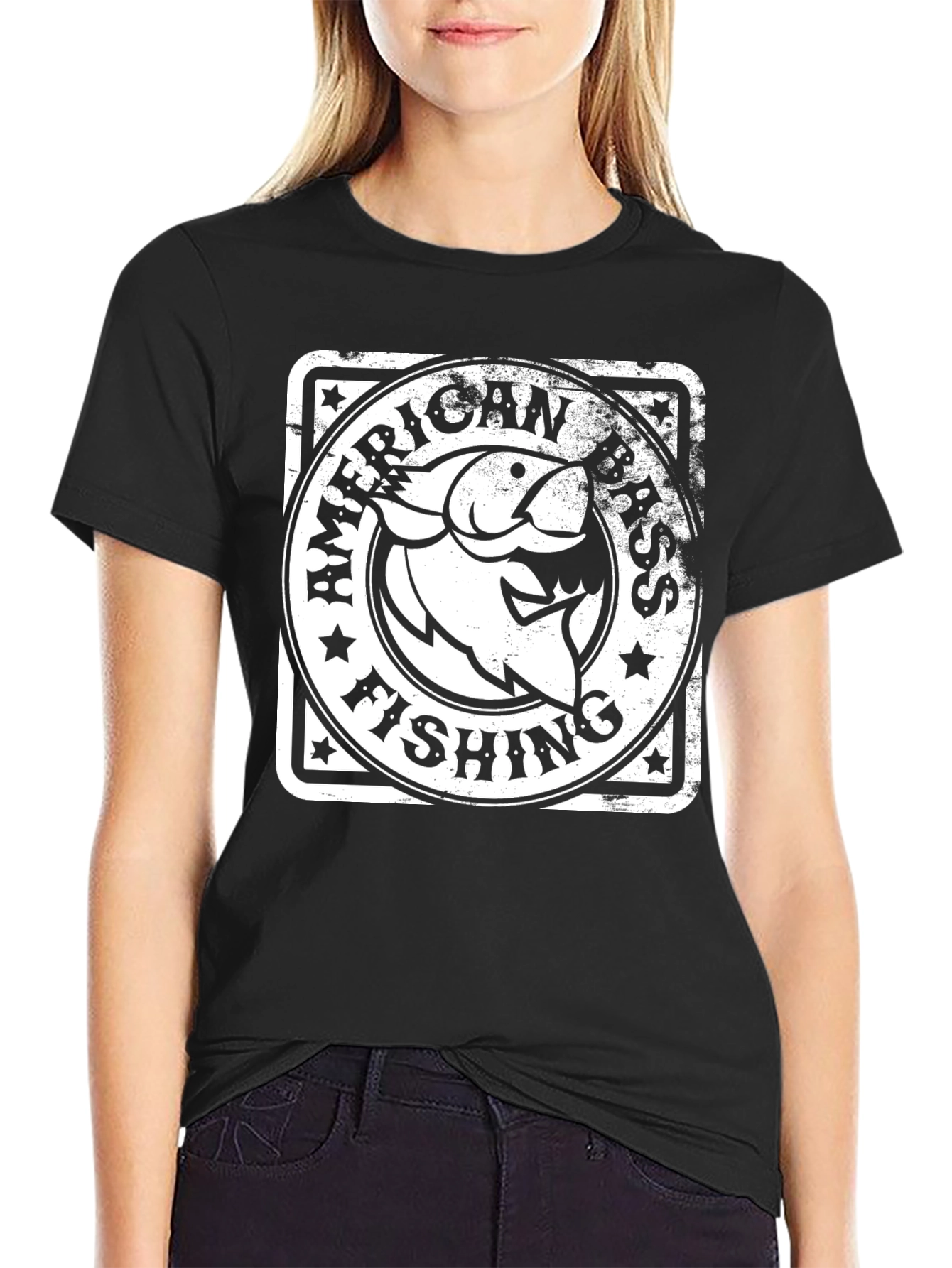 American Bass Fishing Graphic Tee - Black Cotton T-Shirt