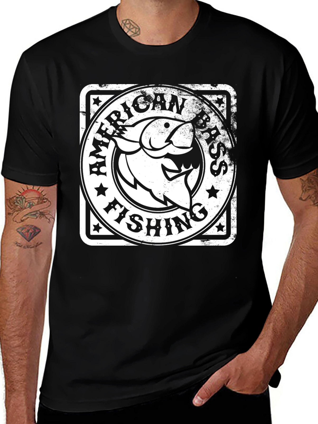 American Bass Fishing Graphic Tee - Black Cotton T-Shirt