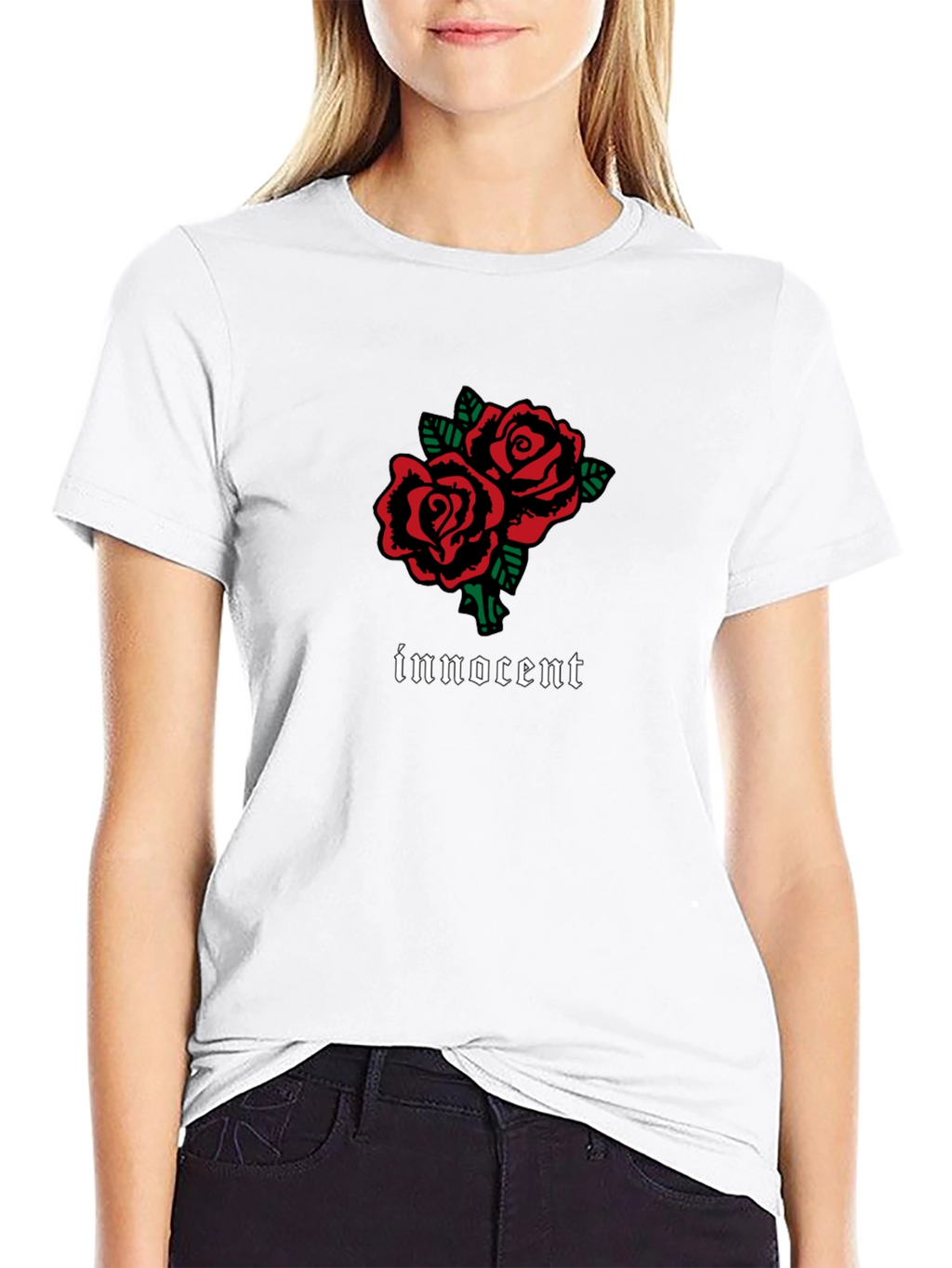 Innocent Rose Graphic T-Shirt - Stylish Black Tee