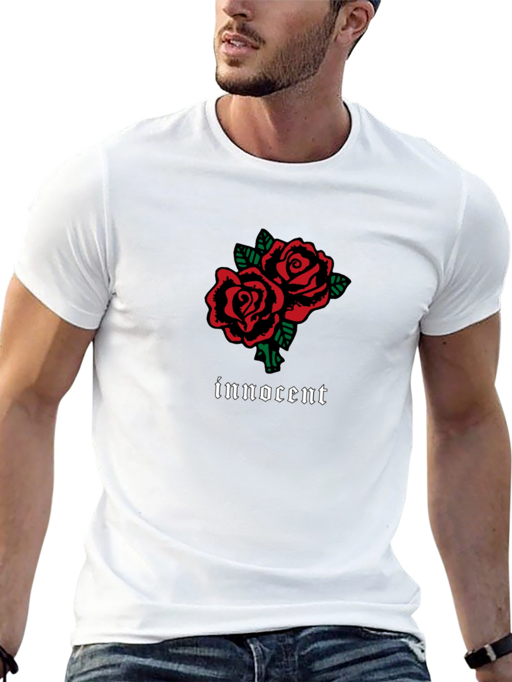 Innocent Rose Graphic T-Shirt - Stylish Black Tee