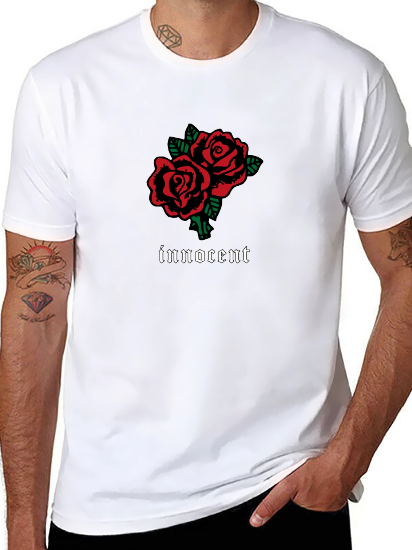 Innocent Rose Graphic T-Shirt - Stylish Black Tee