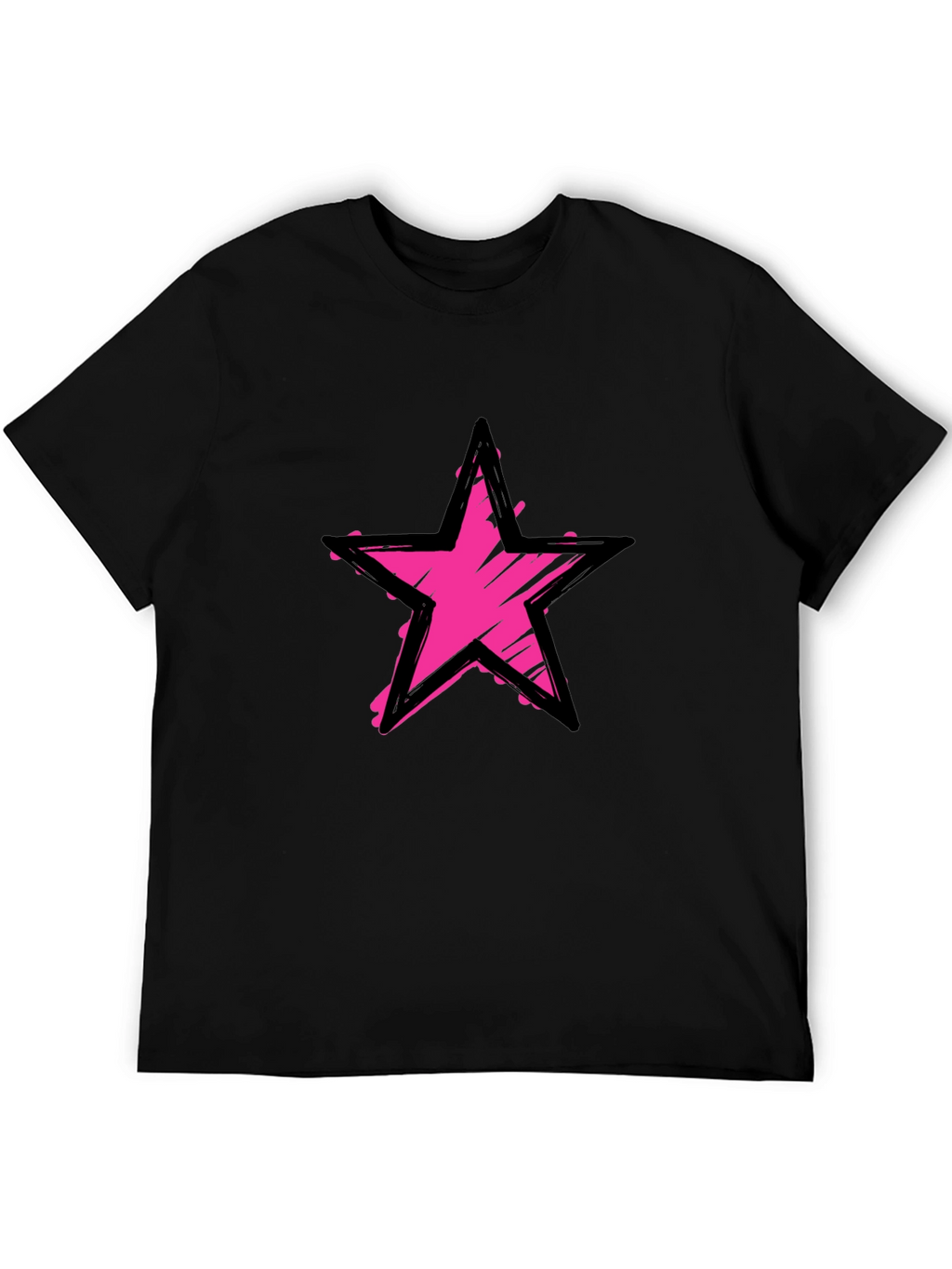 Distressed Pink Star Graphic Black T-Shirt