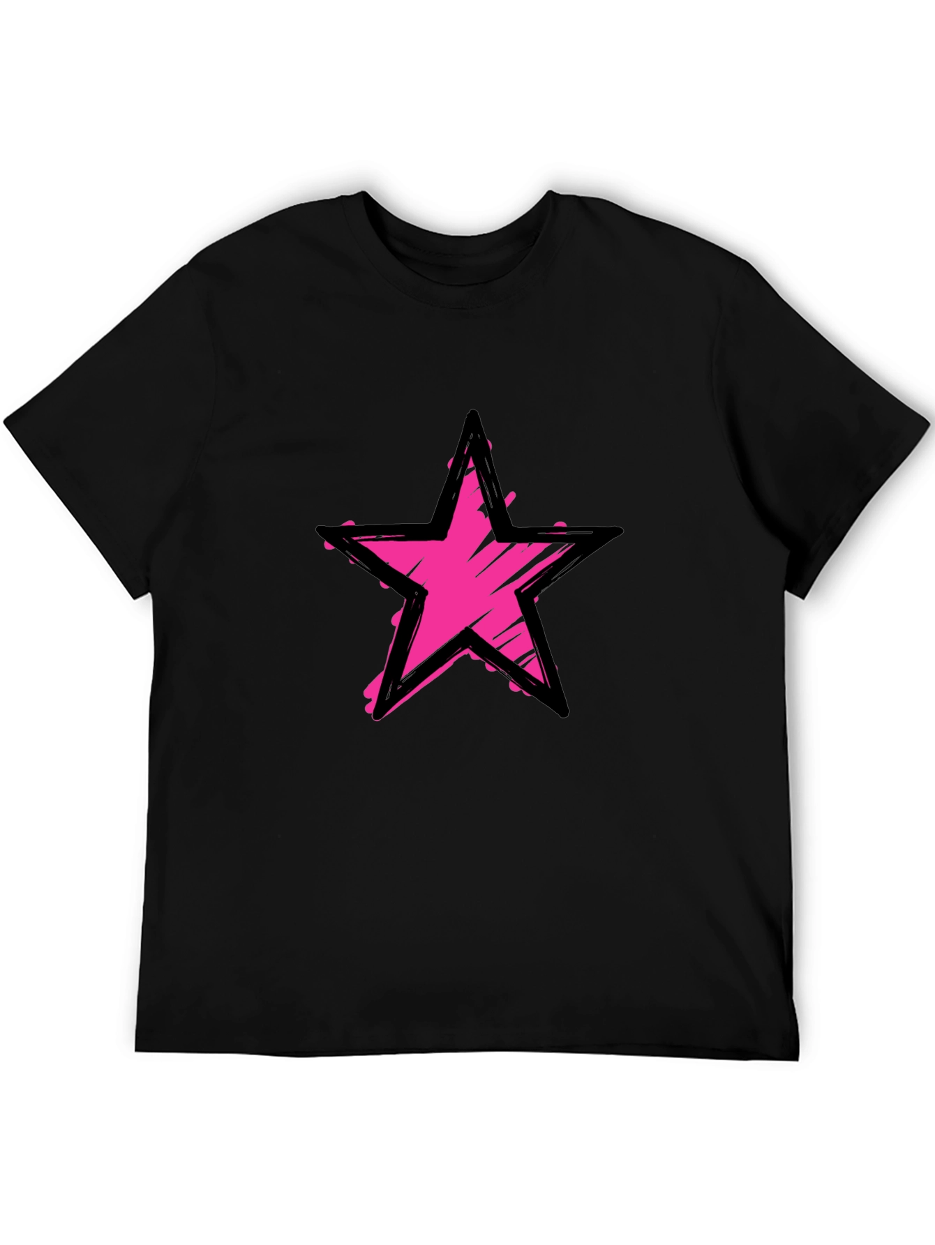 Distressed Pink Star Graphic Black T-Shirt