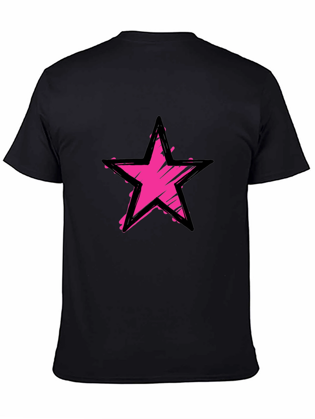 Distressed Pink Star Graphic Black T-Shirt
