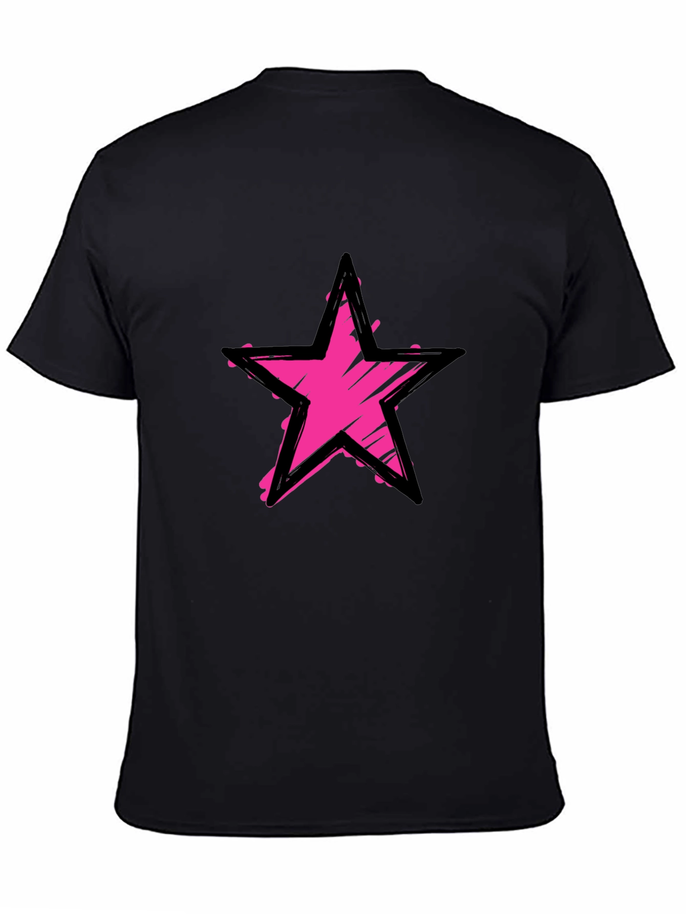 Distressed Pink Star Graphic Black T-Shirt