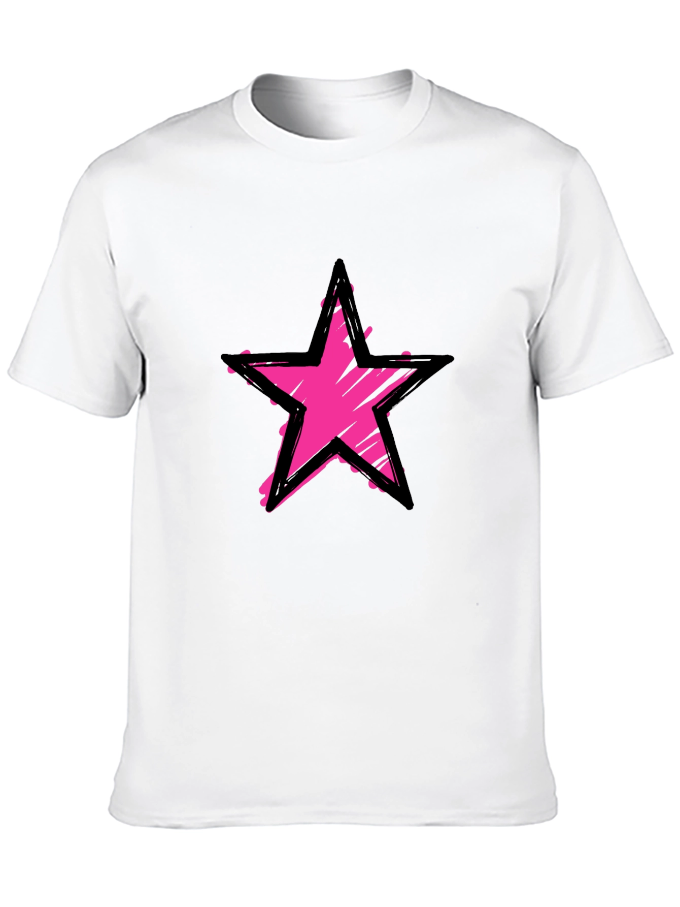 Distressed Pink Star Graphic Black T-Shirt